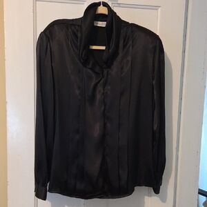 Karen Scott Black Satin Button-Front Blouse